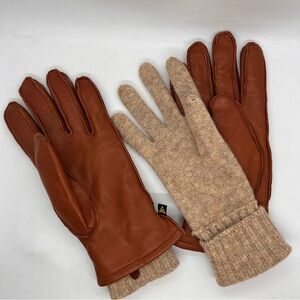 Auclair Leather Gloves M Medium Brown Wool Lined Winter Warm